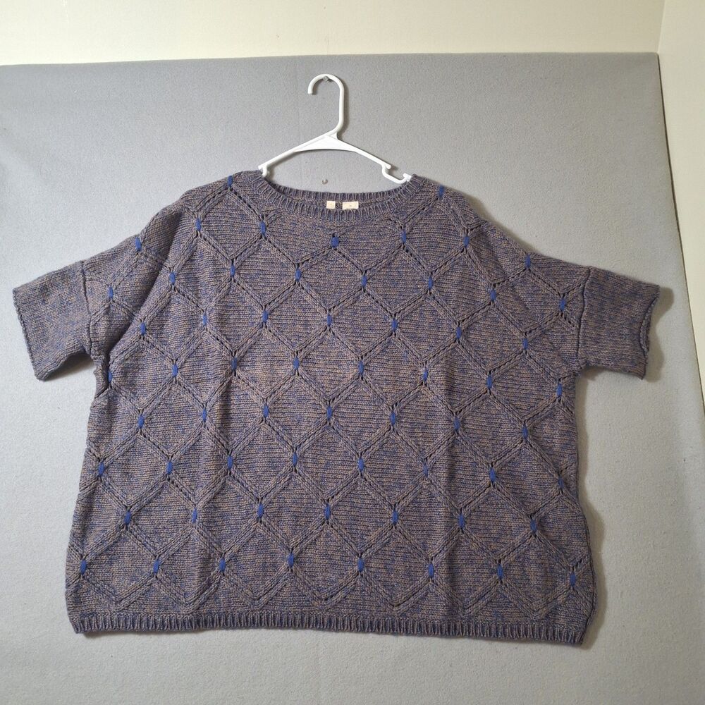 Moth Anthropologie Diamond Weave Boxy Pullover Sweater Gray Blue Knit M/L